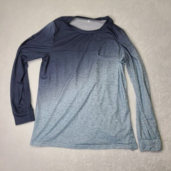 Long Sleeve Crew Neck T-Shirt Size L Diagonal Gradient Dark to Light Blue - Picture 8 of 8